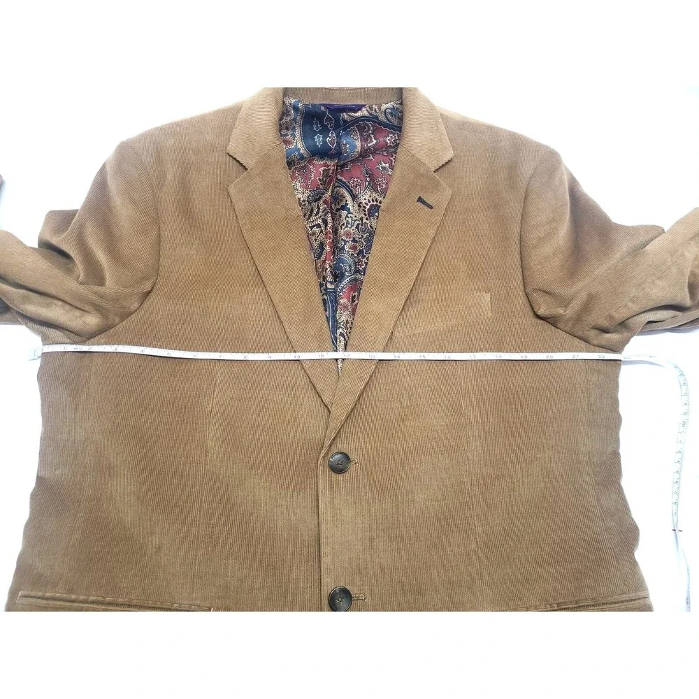 Preppy Corduroy Blazer Sport Coat L Alan‎ Flusser Tan 2 Button Jacket Academia